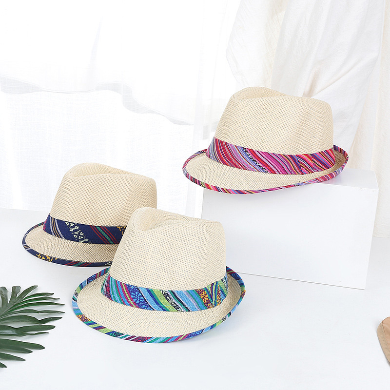 Topi Etnis Musim Panas Bernapas Straw Trilby Murah
