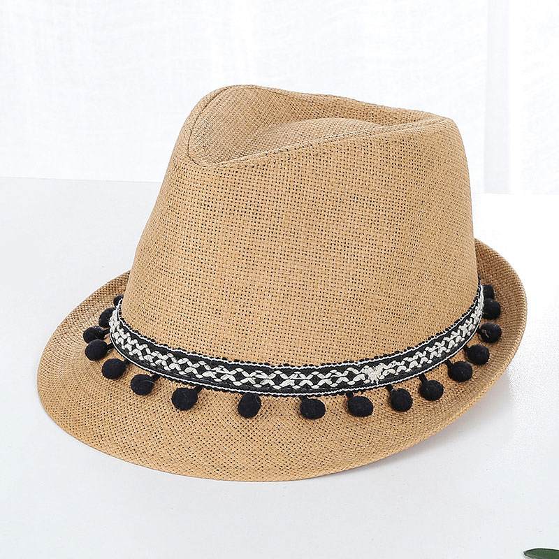 Lucu Pom Pom Trim Mens Topi Jerami Trilby