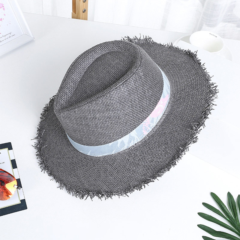 Topi Fedora Jerami Fringe Edge Dark Grey untuk Pria
