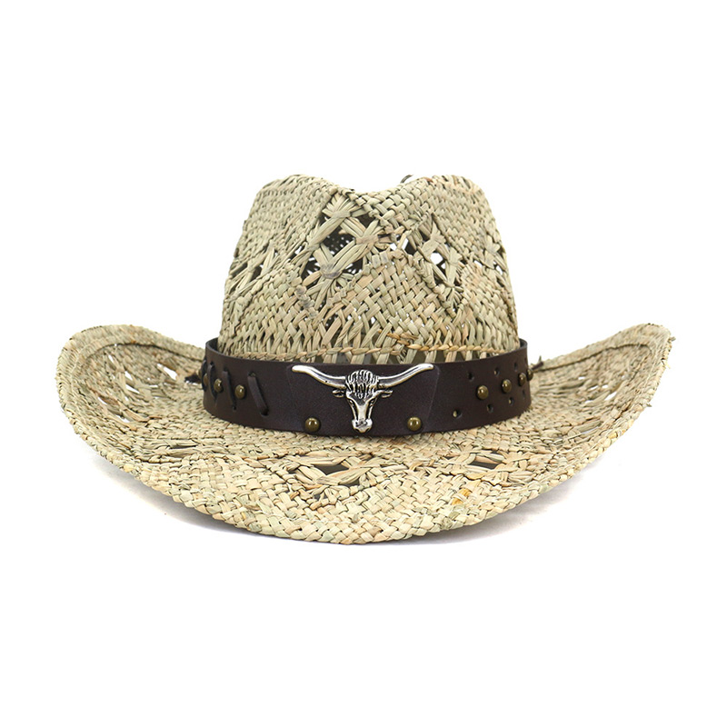 Topi Jerami Koboi Pita Kulit