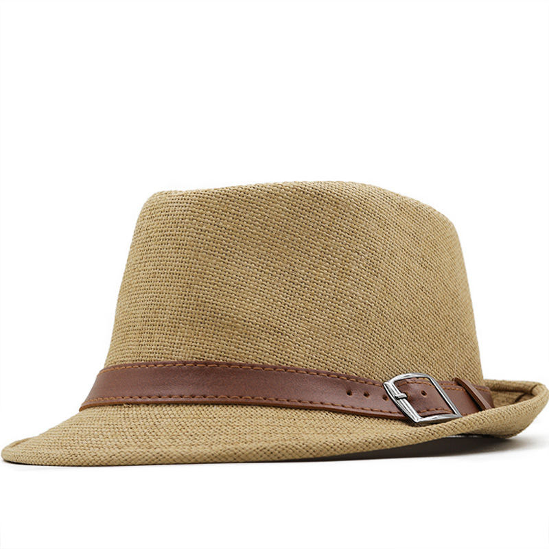 Topi Jerami Trilby Fedora Sabuk Kulit Pu Polos